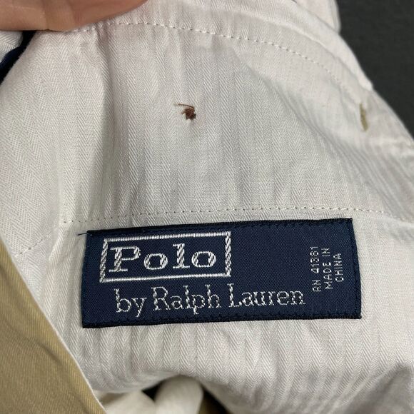 Vtg Polo Ralph Lauren Pants Mens 33x32 Beige Tan Straight Fit Silk Cotton Chino - Picture 5 of 13